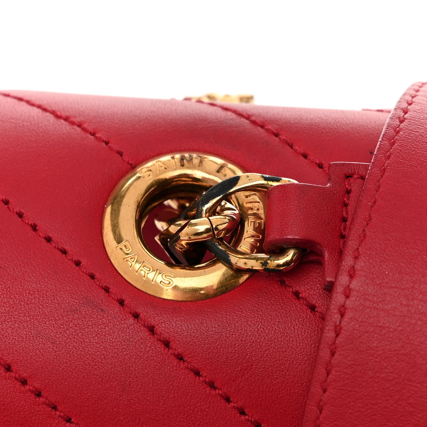 Smooth Calfskin Matelasse Chevron Large Monogram Satchel Lipstick Red