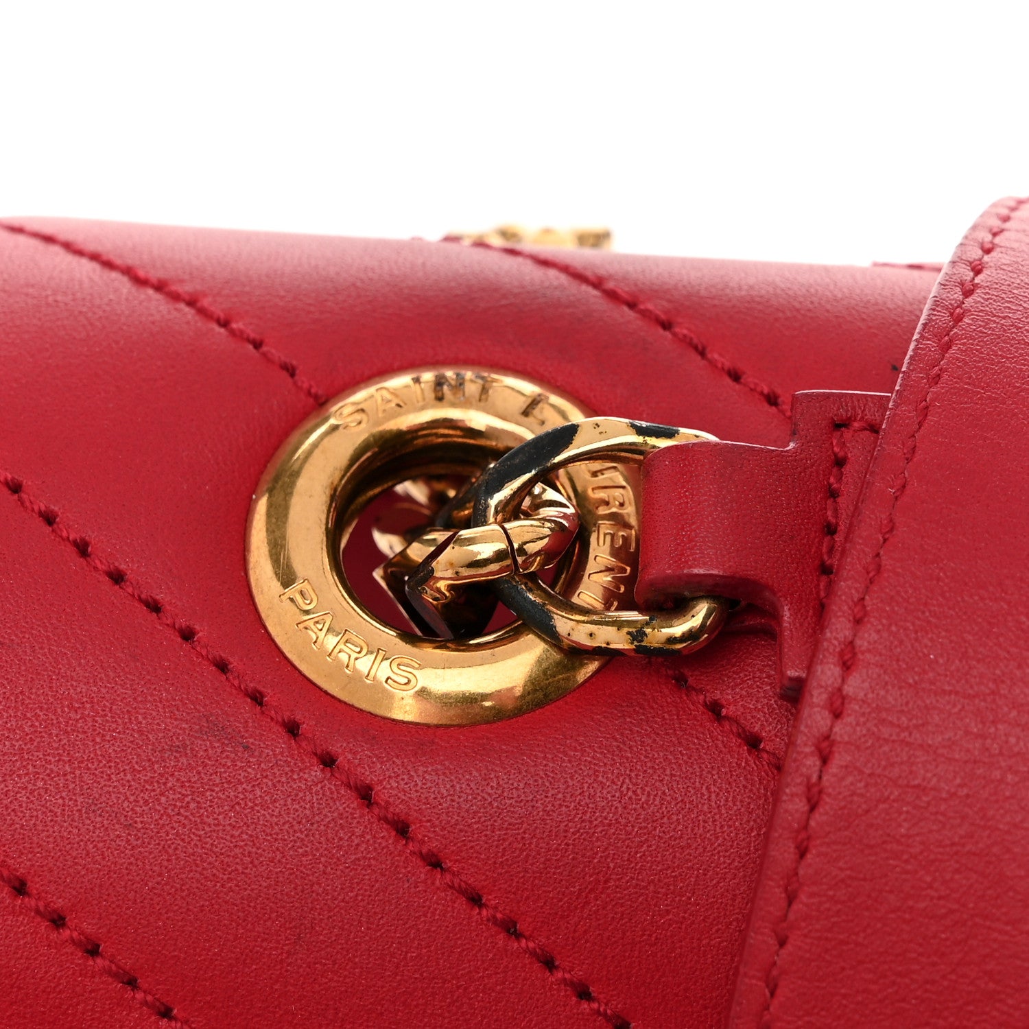 Saint Laurent Smooth Calfskin Matelasse Chevron Large Monogram Satchel Lipstick Red 13 of 13