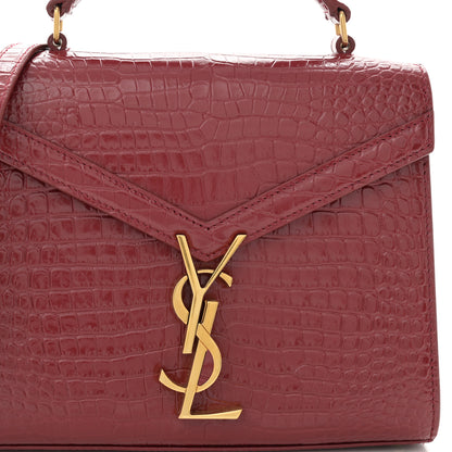 Saint Laurent Calfskin Crocodile Embossed Mini Classic Monogram Cassandra Top Handle Red 7 of 10