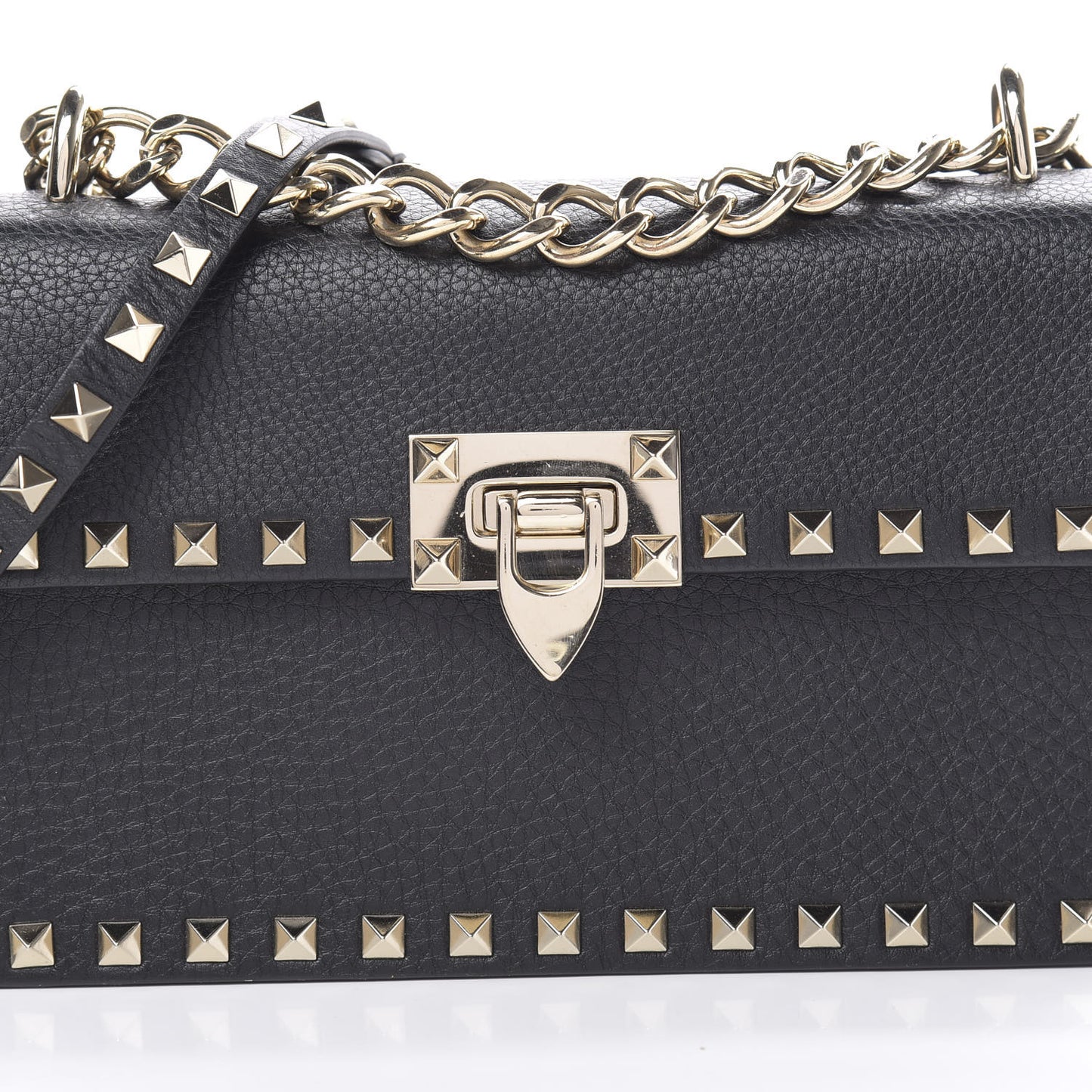 Grained Calfskin Medium Rockstud Chain Bag Black