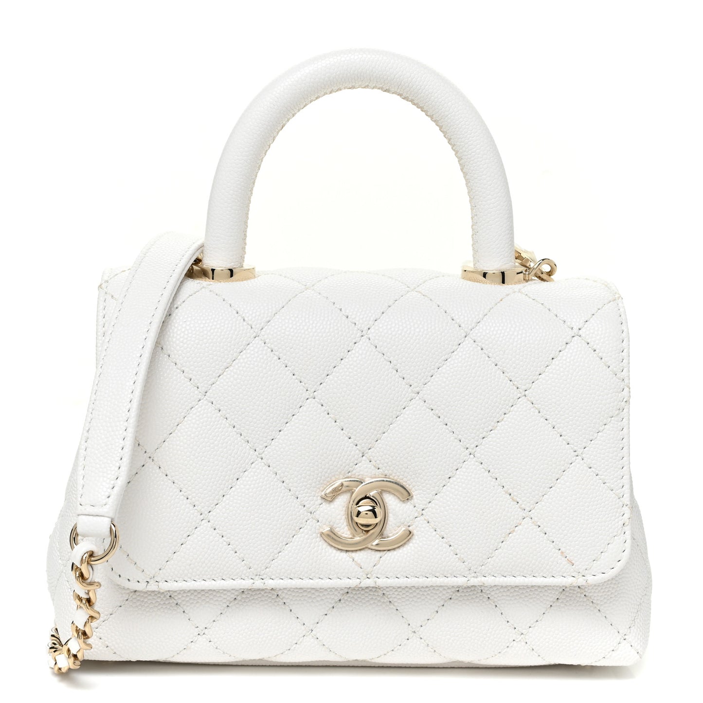 Caviar Quilted Extra Mini Coco Handle Flap White