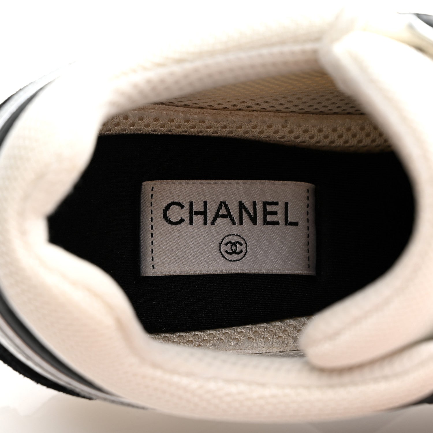 Chanel Mesh Suede Calfskin Mens CC Sneakers 44 White Silver Black 8 of 11