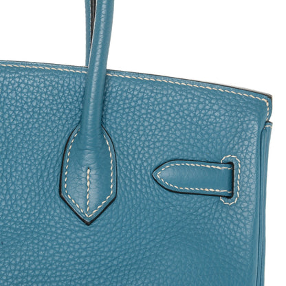 Hermes Taurillon Clemence Birkin 30 Blue Jean 8 of 28
