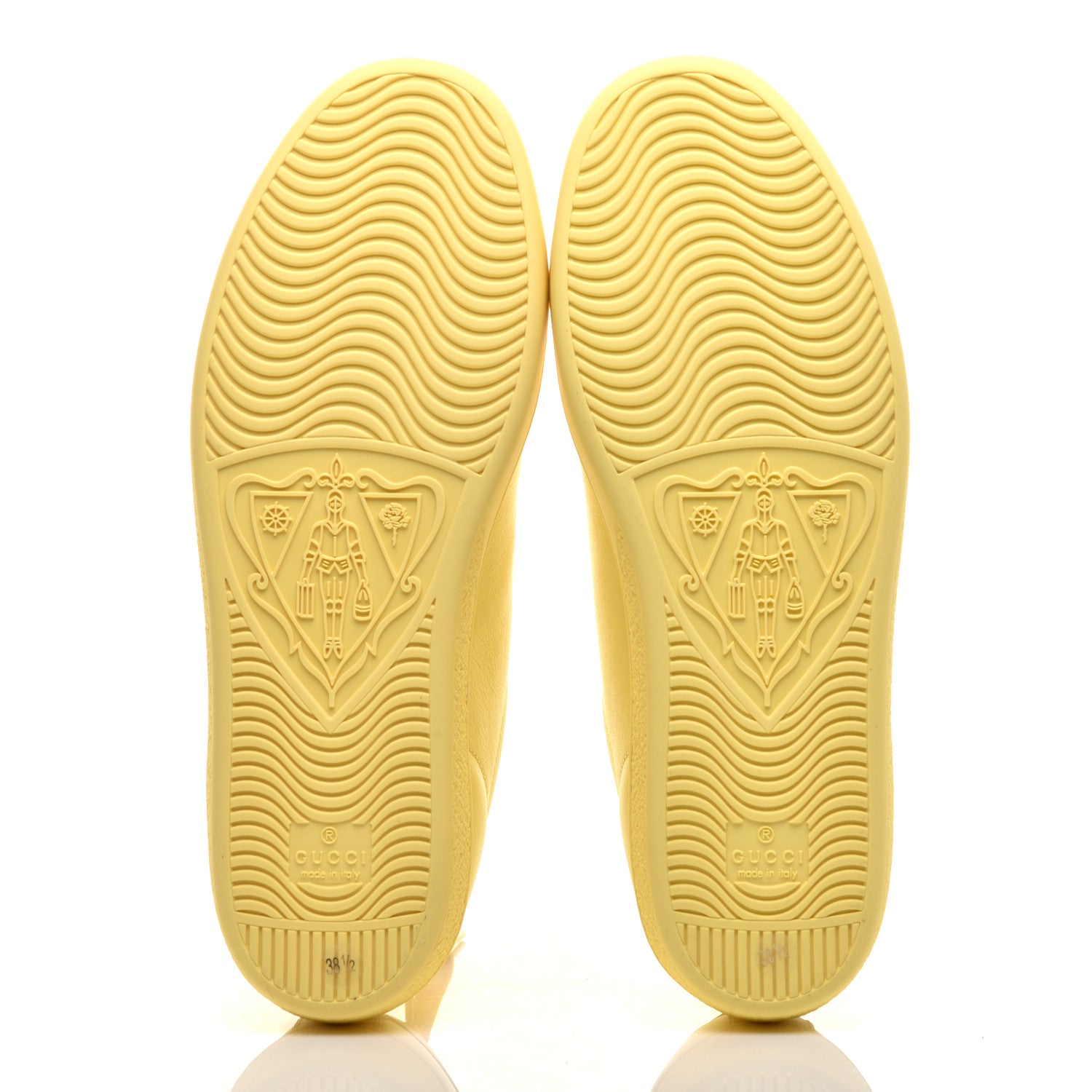 Gucci Calfskin Interlocking G Perforated Womens Ace Sneakers 38.5 Banana Straw Yellow 5 of 9