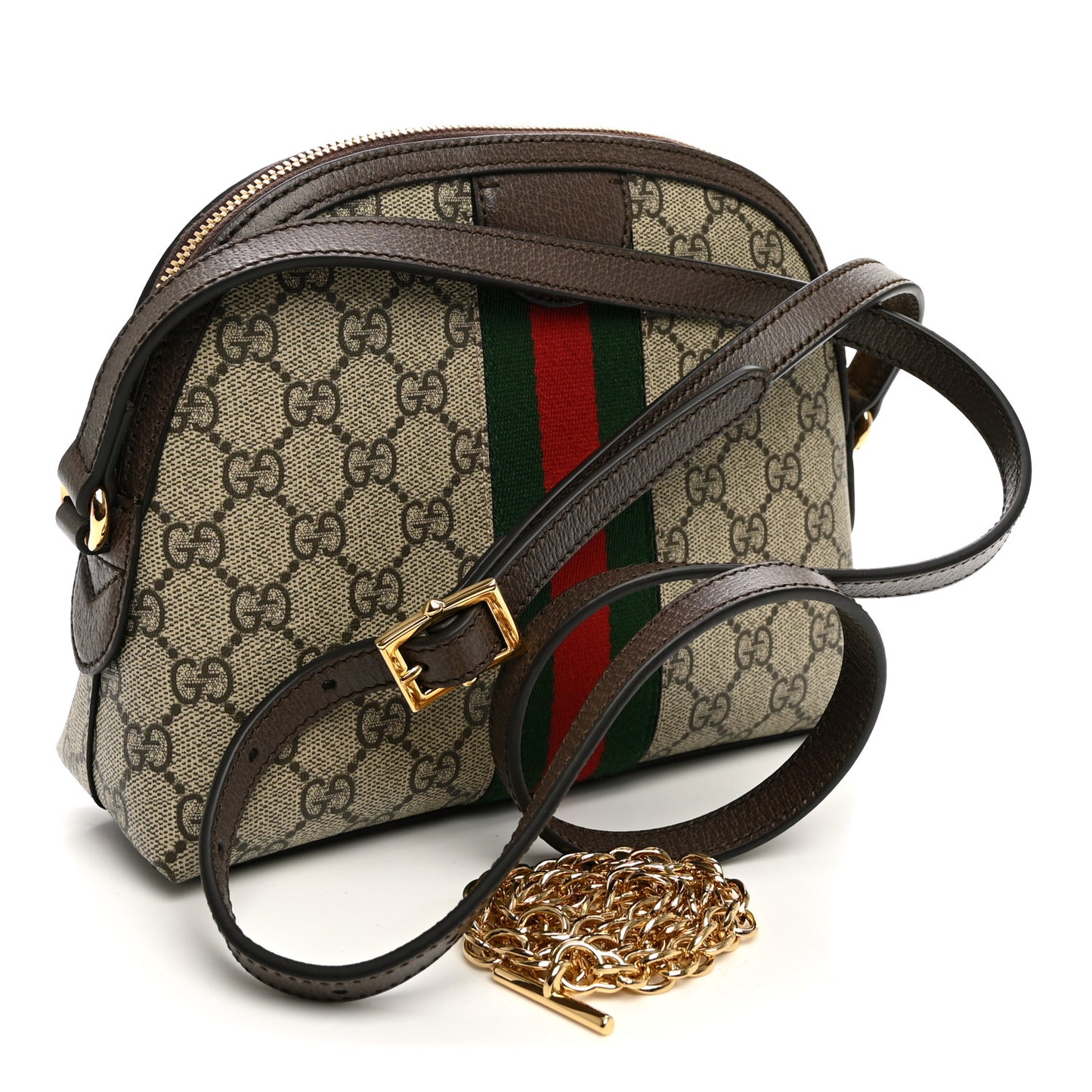 GG Supreme Monogram Textured Dollar Calfskin Web Small Ophidia Dome Shoulder Bag Beige Ebony New Acero