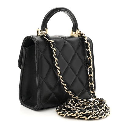Chanel Lambskin Quilted Top Handle Flap Clutch With Chain Black 3 of 11