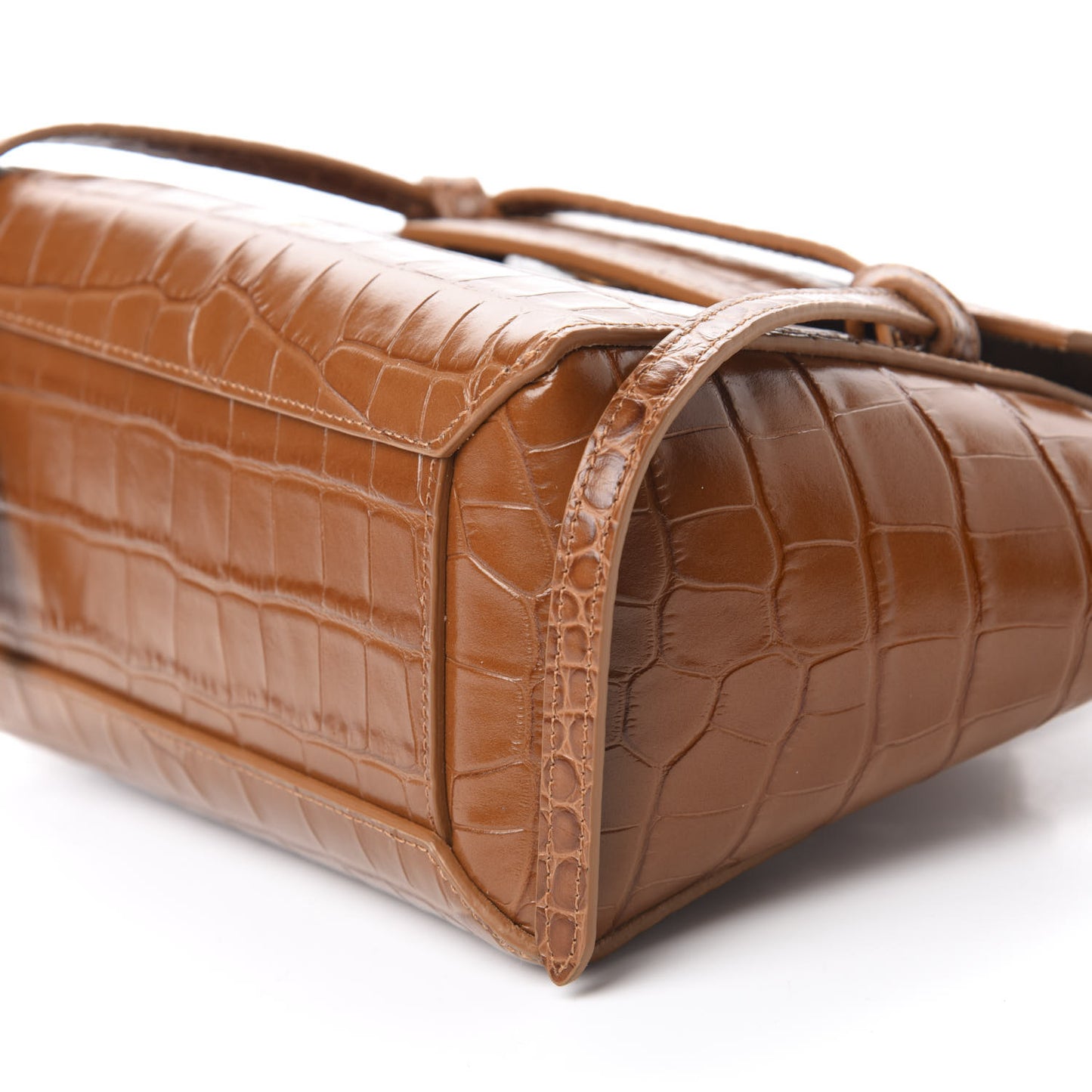 Calfskin Crocodile Embossed Nano Belt Bag Camel