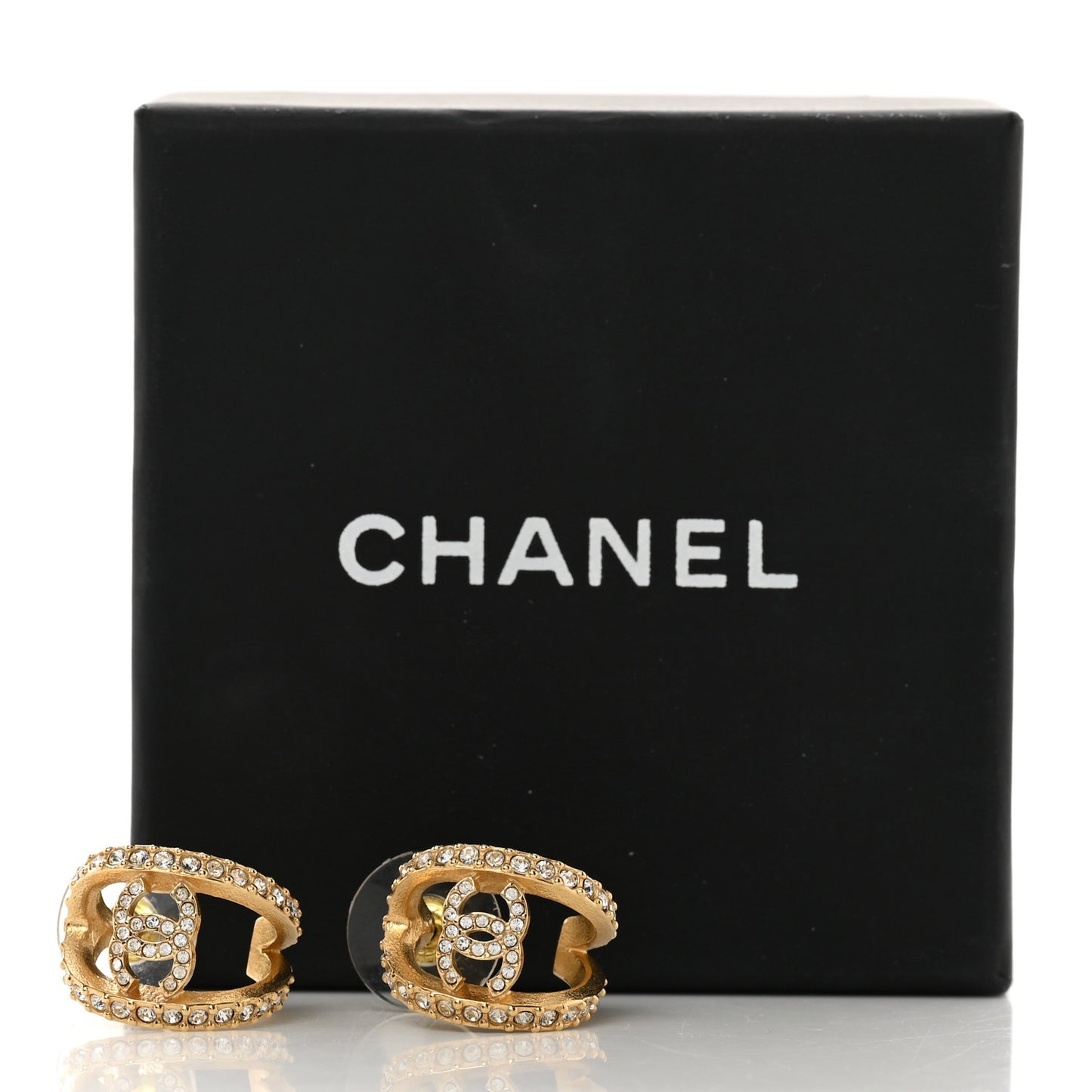 Crystal Strass CC Double Hoop Earrings Gold