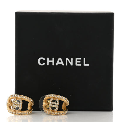 Chanel Crystal Strass CC Double Hoop Earrings Gold 5 of 5