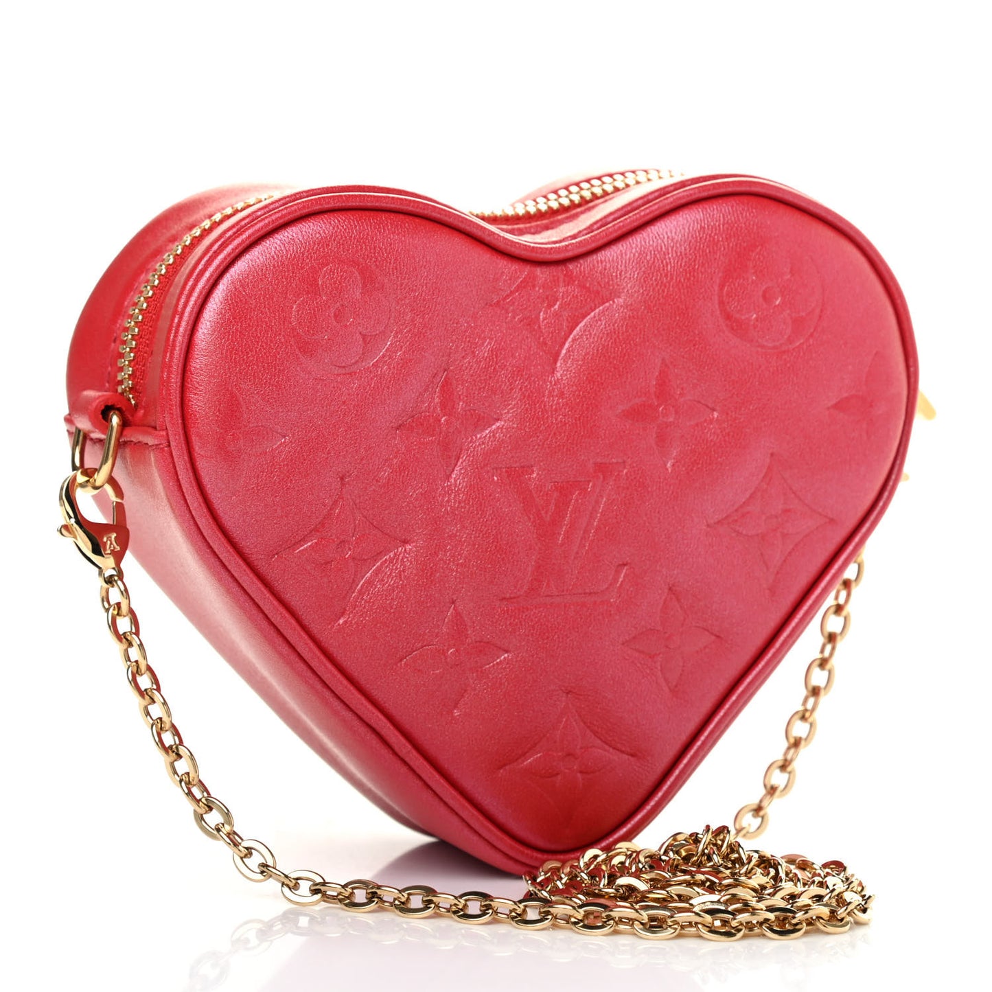 Lambskin Embossed Monogram Fall In Love Sac Coeur Heart Chain Bag Lipstick Red