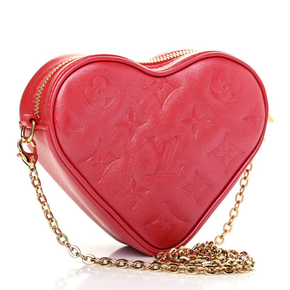 Louis Vuitton Lambskin Embossed Monogram Fall In Love Sac Coeur Heart Chain Bag Lipstick Red 2 of 4