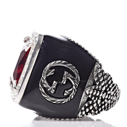 Gucci Sterling Silver Enamel Crystal Red Stone Signet Ring 55 7.25 6 of 7