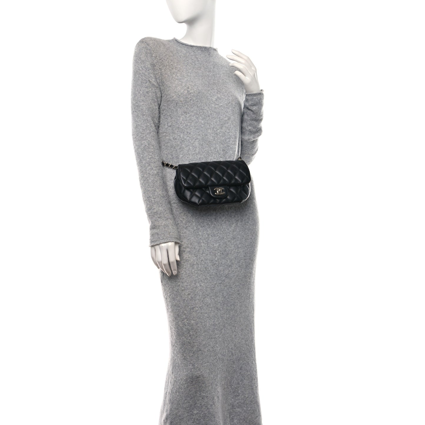 Calfskin Quilted CC Uniform Flap Belt Bag Black