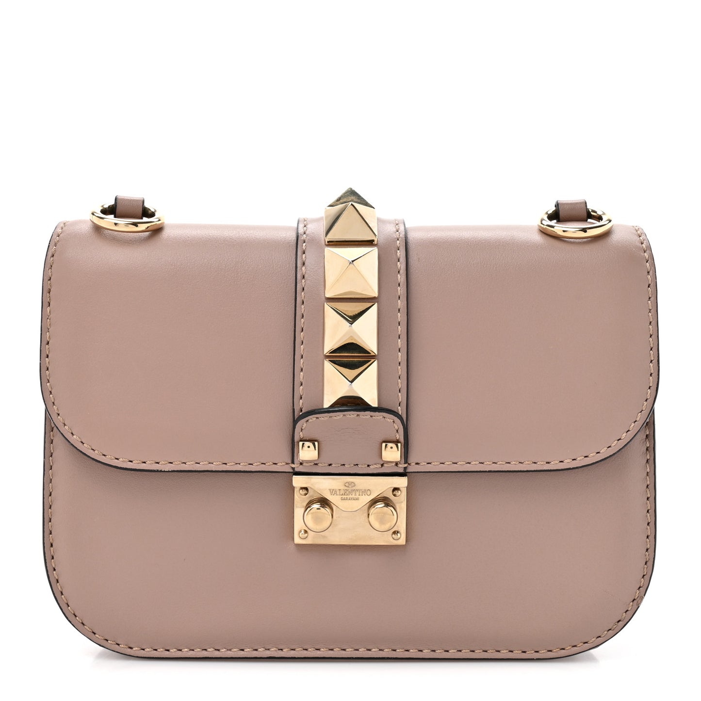 Vitello Small Glam Lock Rockstud Flap Poudre