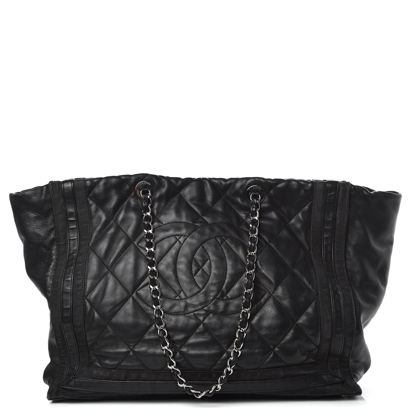 Lambskin Quilted Lido Shopping Tote Black