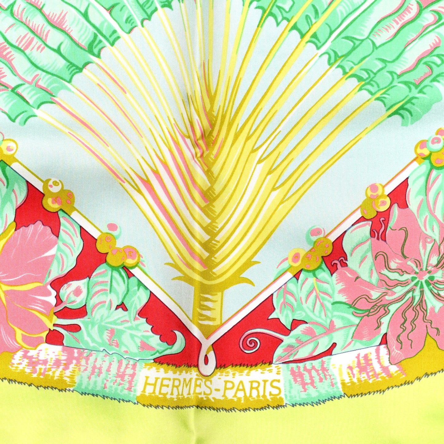 Silk Aloha Scarf 140 Jaune Chartreuse Vert Rose