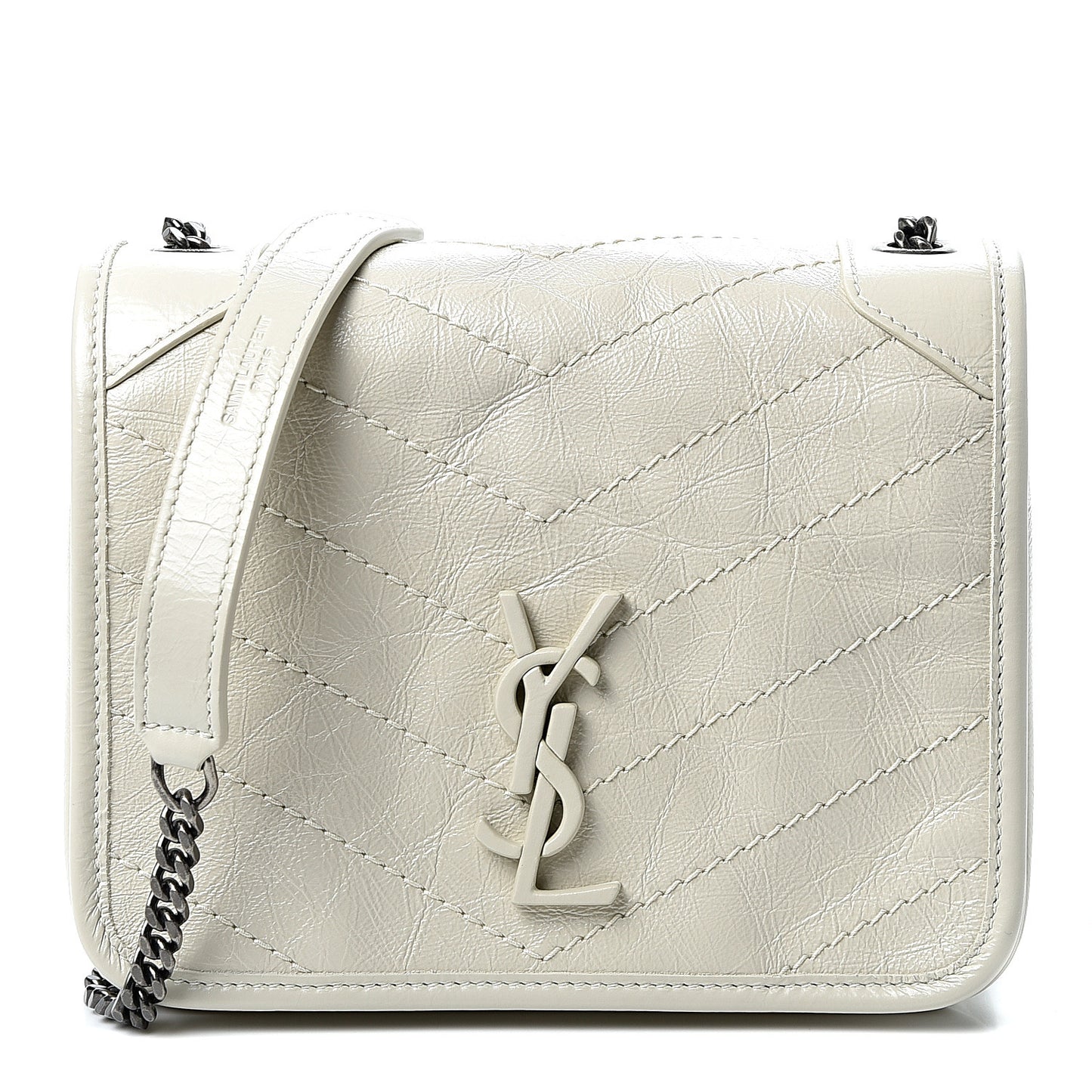 Crinkled Calfskin Matelasse Monogram Niki Chain Wallet Crema Soft