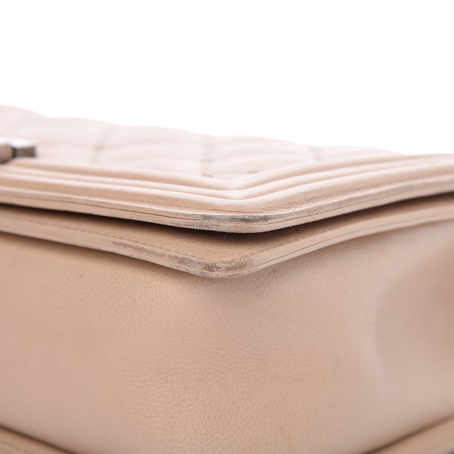 Calfskin Quilted Double Stitch New Medium Boy Flap Beige