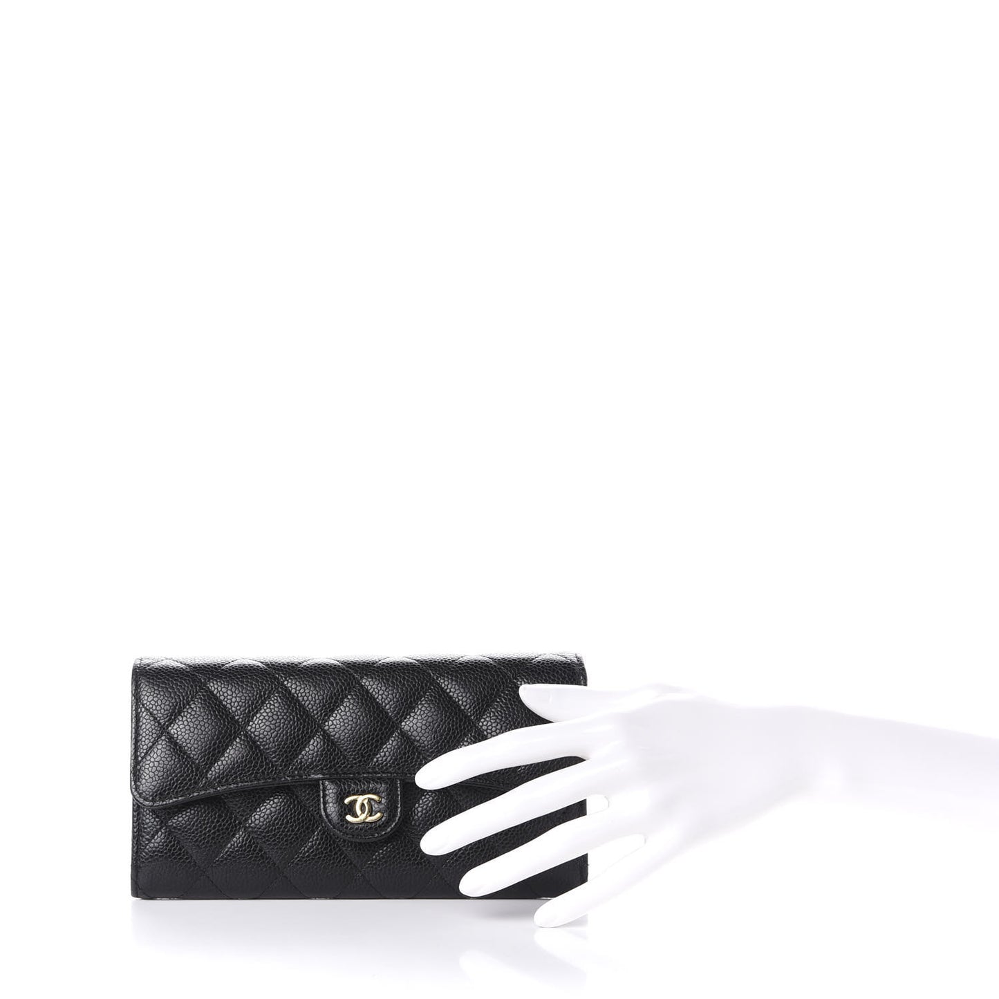 Caviar Quilted Large Flap Gusset Wallet Black