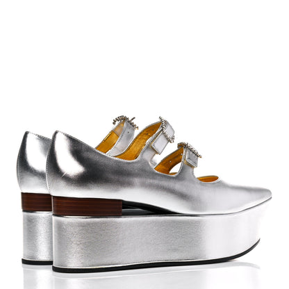 Gucci Metallic Nappa Crystal Platform 38 Silver 4 of 14