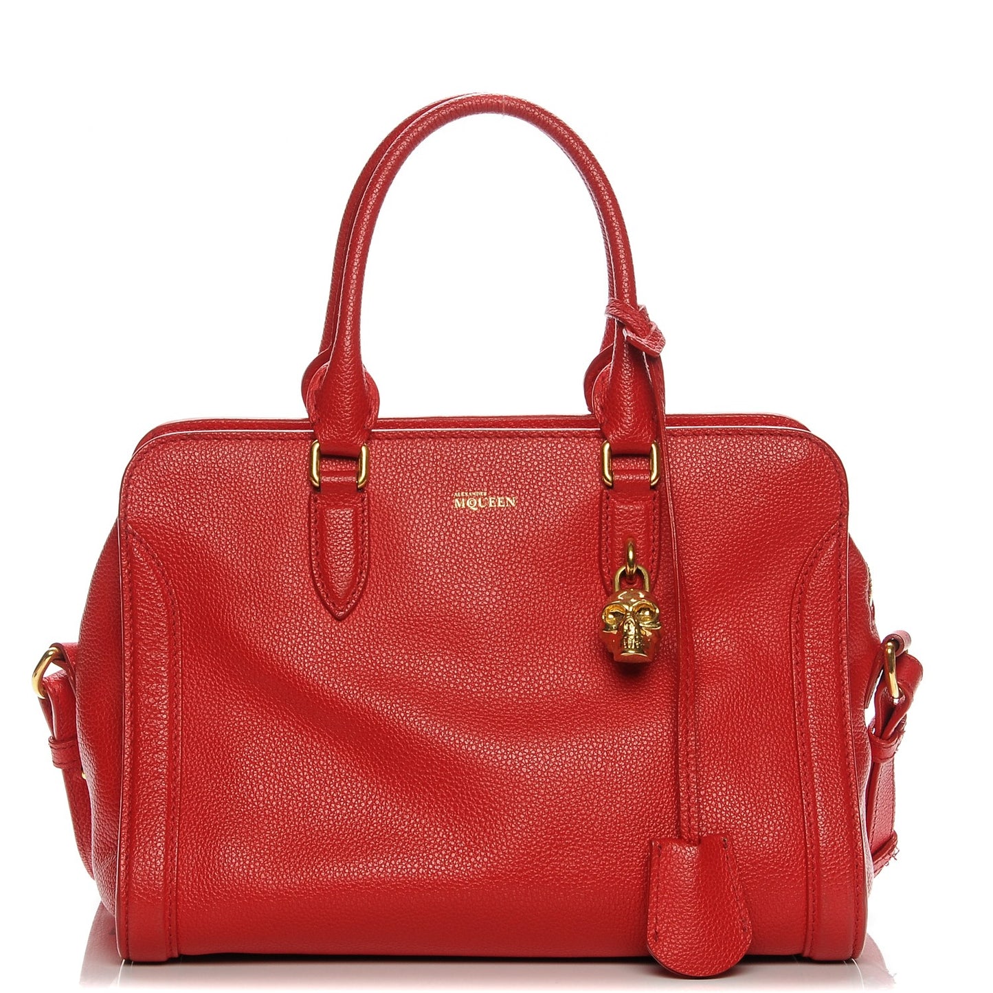 Pebbled Calfskin Small Skull Padlock Zip Around Tote Red