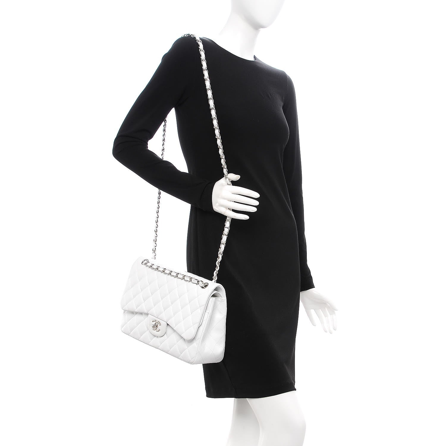Chanel Caviar Quilted Jumbo Double Flap White 2 of 7