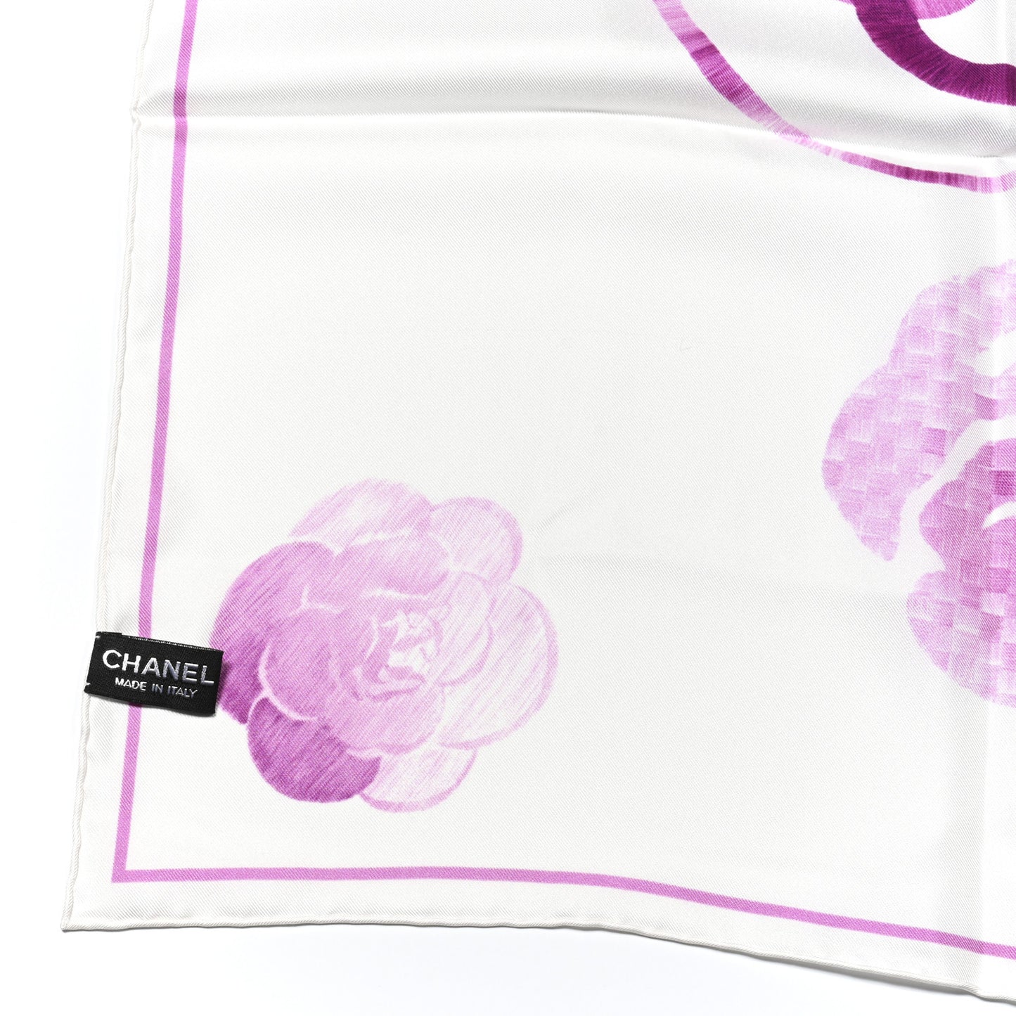 Silk CC Camellia Square Scarf White Pink