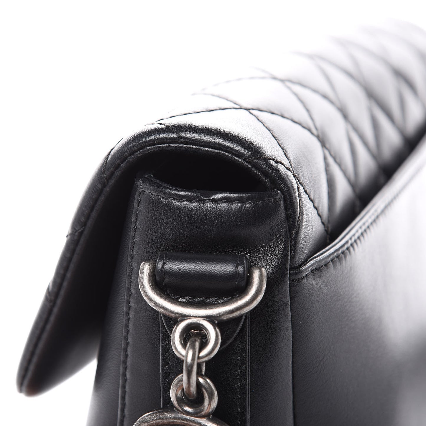 Calfskin Quilted Large Rock My Shoulder Flap Black