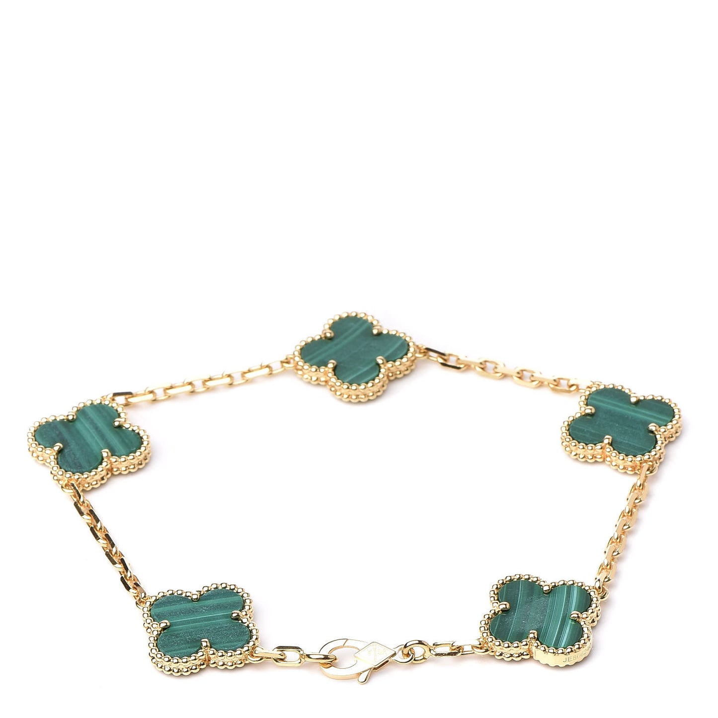18K Yellow Gold Malachite 5 Motifs Vintage Alhambra Bracelet