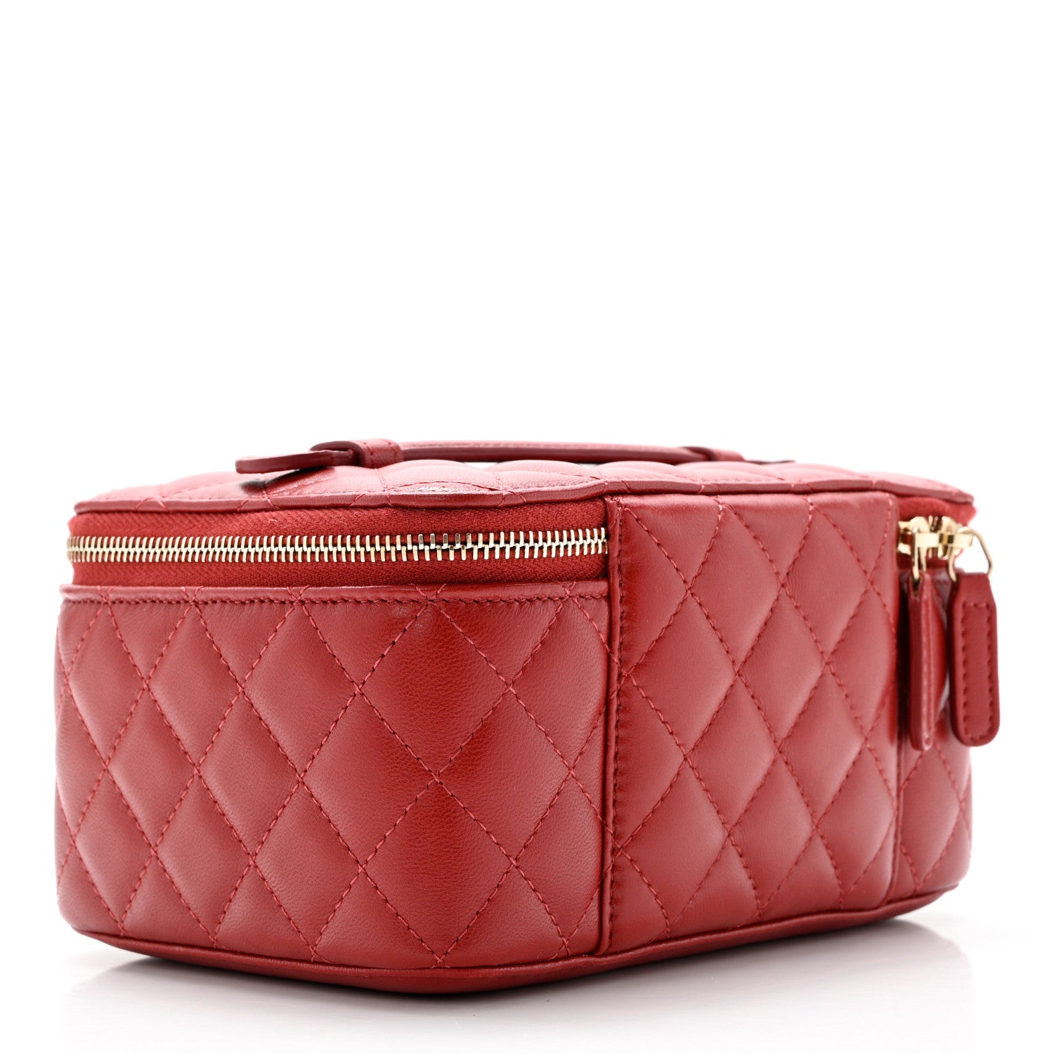 Chanel Caviar Quilted Top Handle Jewelry Case Red 3 of 10