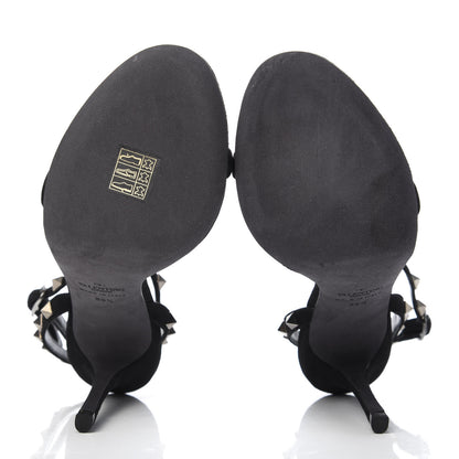 Valentino Garavani Suede Rockstud Ankle Strap 100mm Sandals 39.5 Black 5 of 9