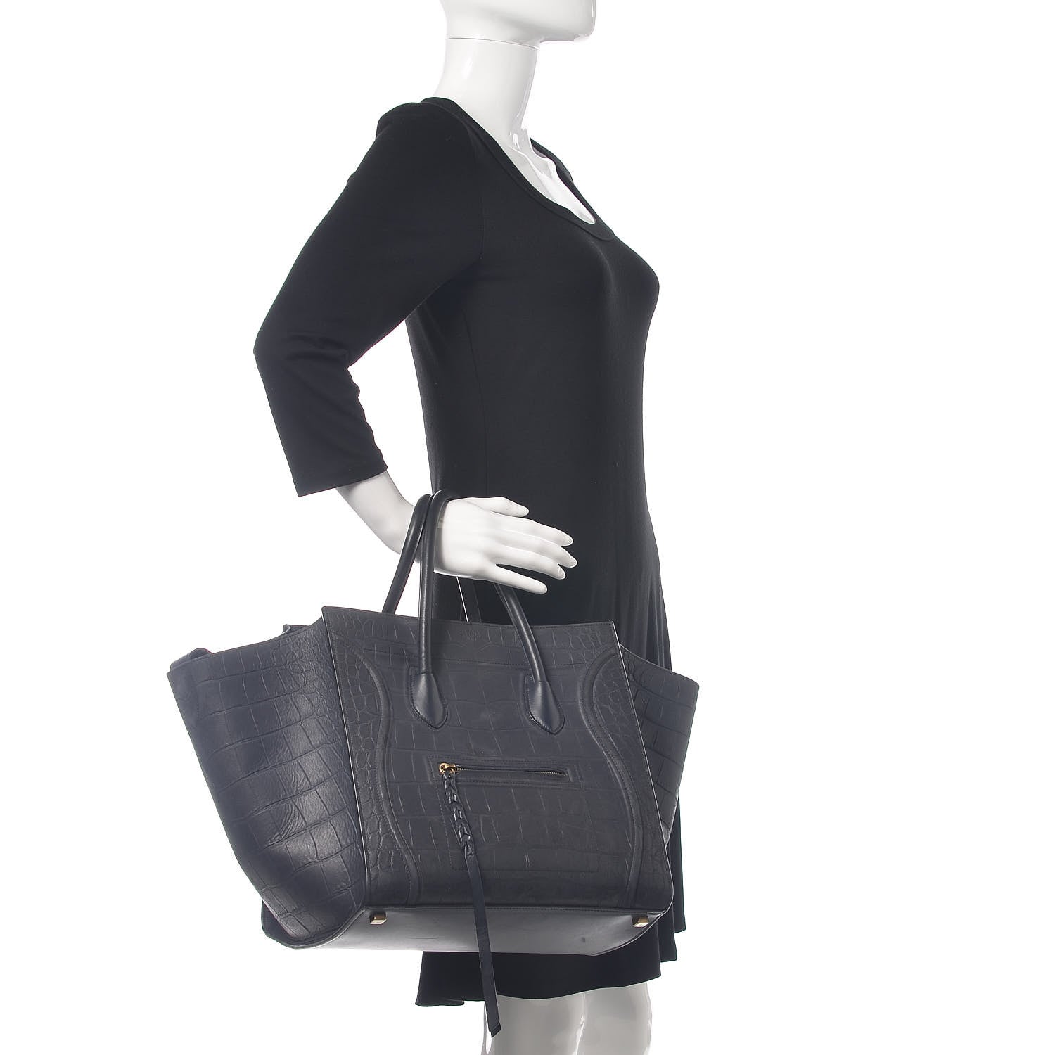 Celine Crocodile Embossed Calfskin Medium Phantom Luggage Navy Blue 2 of 21