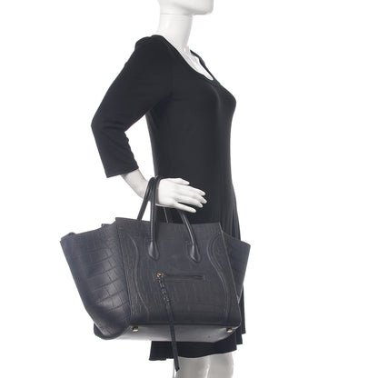 Celine Crocodile Embossed Calfskin Medium Phantom Luggage Navy Blue 2 of 21