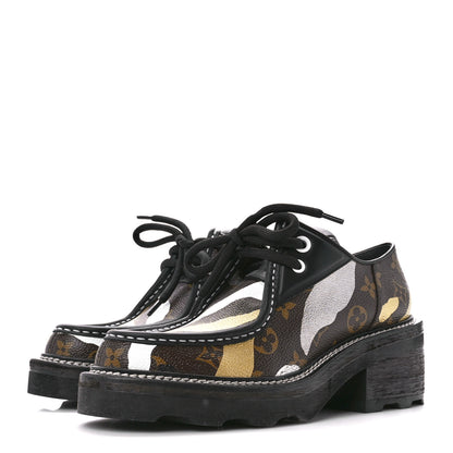 Louis Vuitton X LOL Monogram Calfskin Beaubourg Platform Derby Shoes 39 Gold Silver 3 of 14