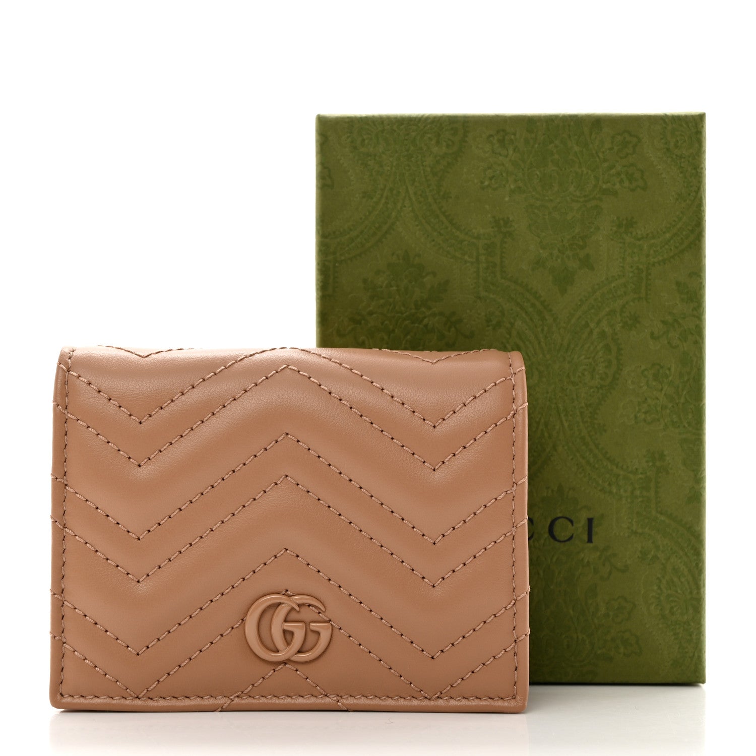 Gucci Calfskin Matelasse Monochrome GG Marmont Card Case Wallet Camelia 8 of 8