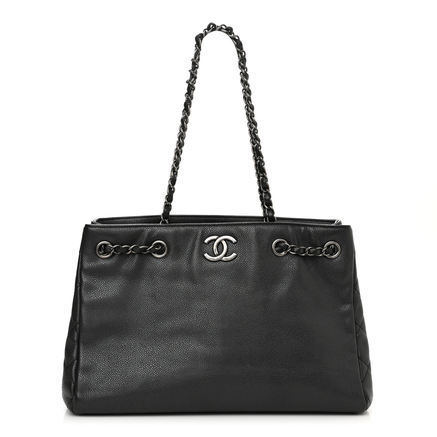 Chanel Metallic Grained Calfskin Medium Woven Chain Shopping Tote Black 1 of 12