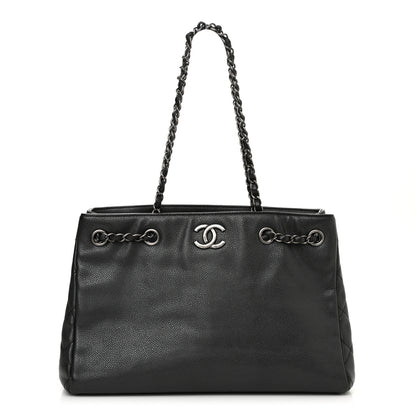 Chanel Metallic Grained Calfskin Medium Woven Chain Shopping Tote Black 1 of 12