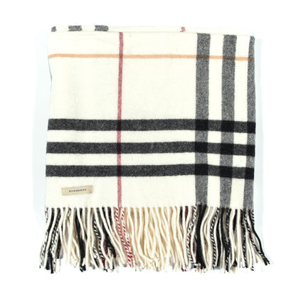 Burberry Cashmere Giant Check Fringe Scarf Ivory 2 of 4