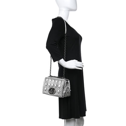 Christian Dior Metallic Calfskin Cannage Medium Caro Bag Argent 3 of 9