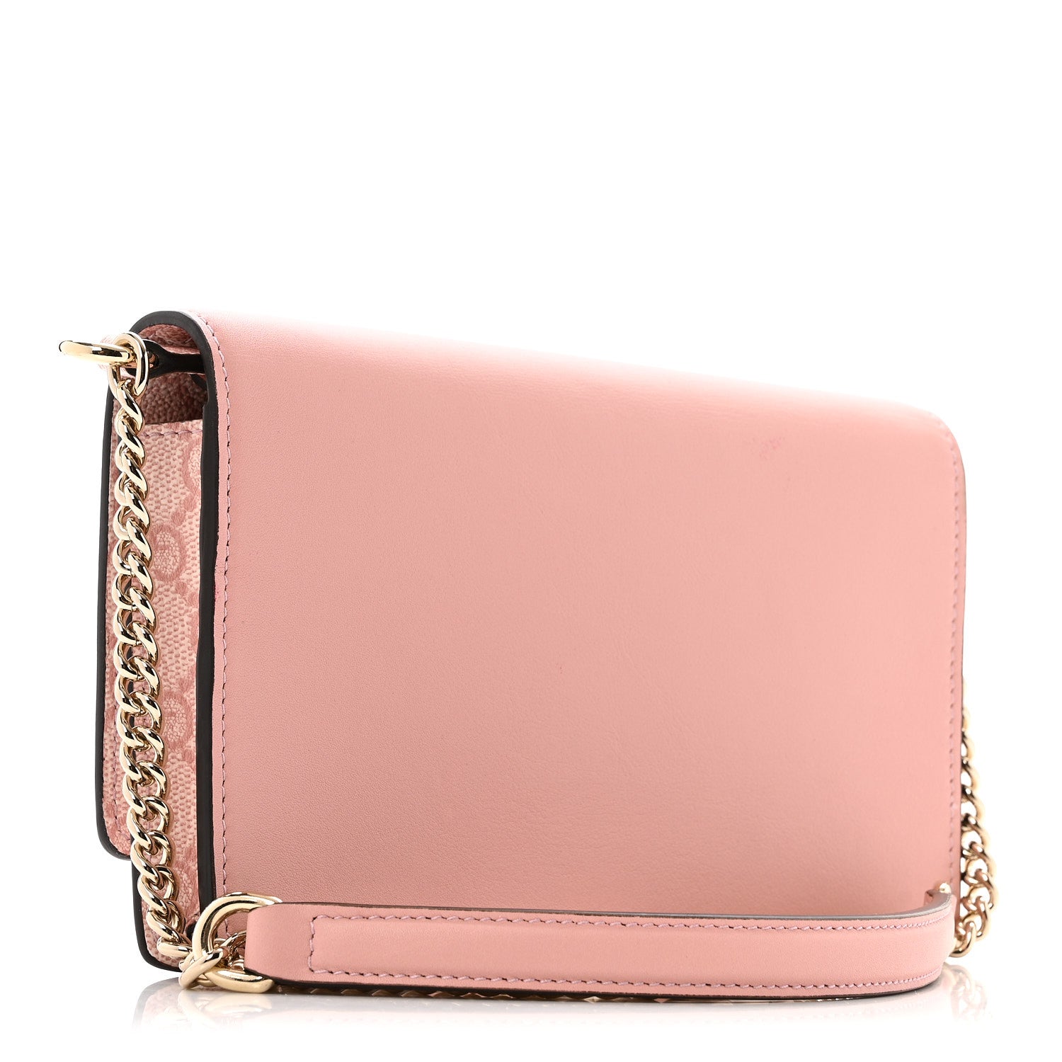 Gucci GG Supreme Monogram Textured Calfskin Emblem Wallet On Chain Pink 3 of 11