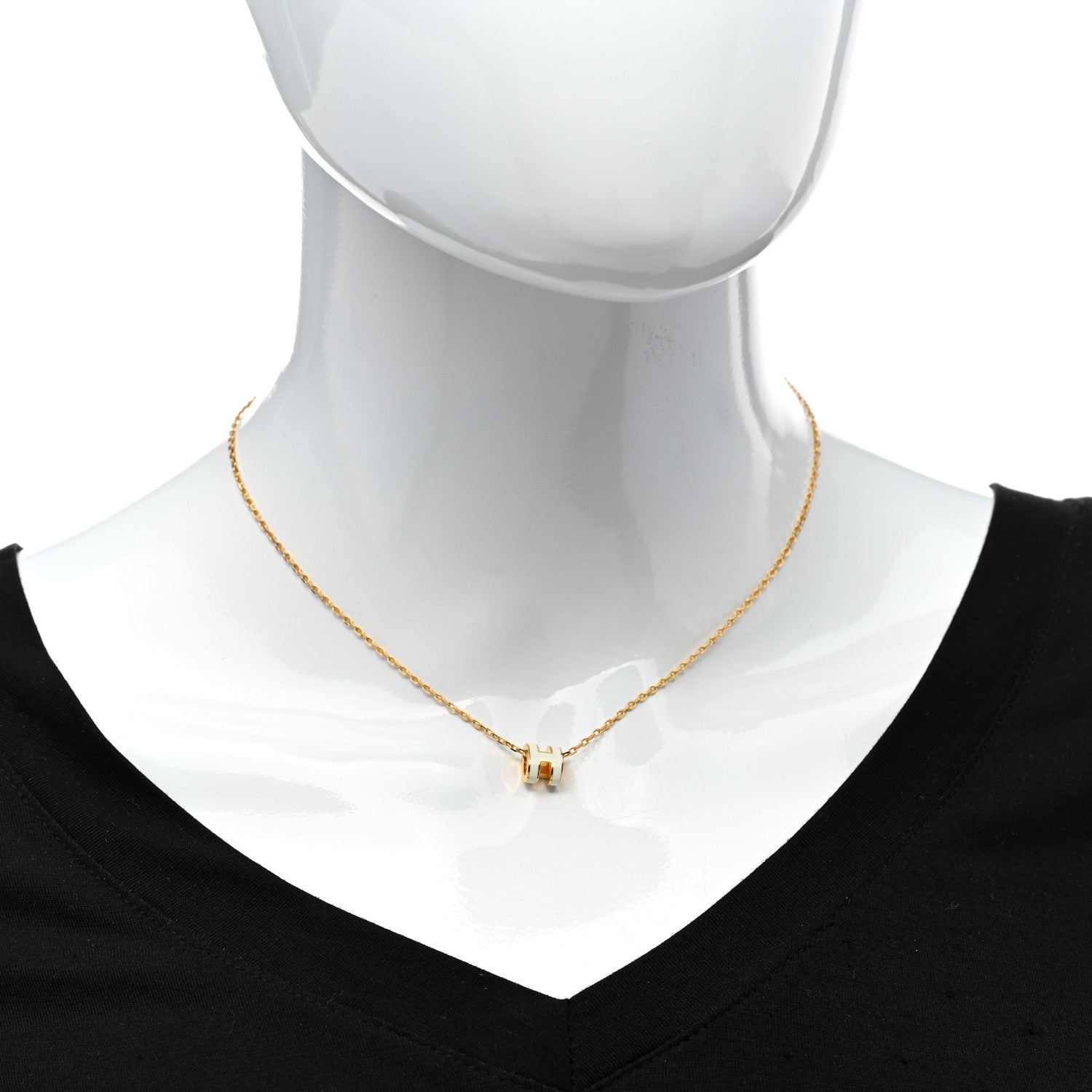 Hermes Lacquered Gold Mini Pop H Pendant Necklace White 2 of 5