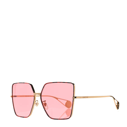 Gucci Metal Square Frame Sunglasses GG0436S Gold Pink 1 of 8
