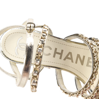 Chanel Lame Goatskin Chain Sandals 36 Gold 6 of 9