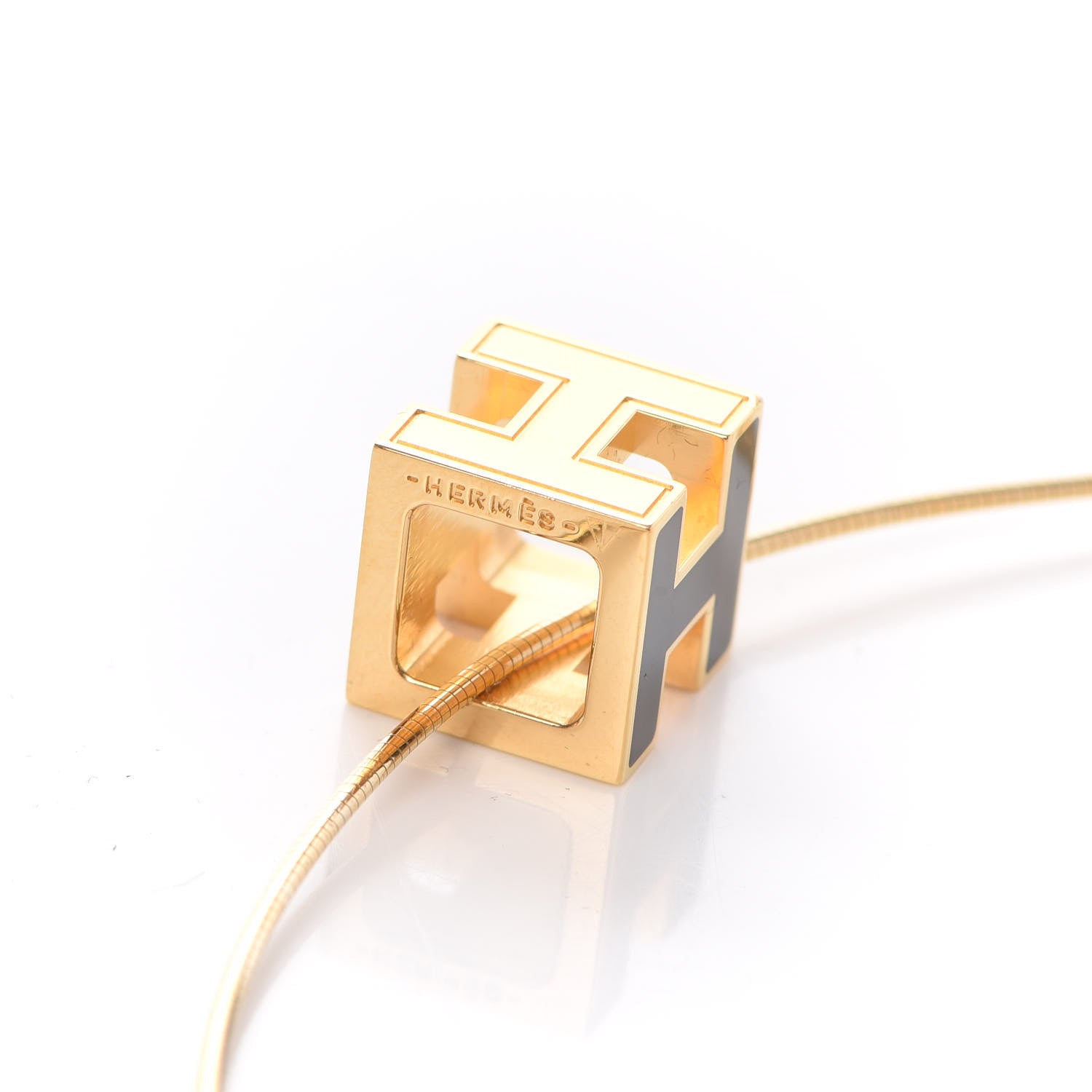 Hermes Gold Lacquered Cage d'H Pendant Necklace Black 5 of 6