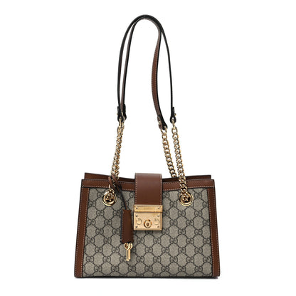 Gucci GG Supreme Monogram Calfskin Small Padlock Tote Beige Ebony Tuscany 1 of 8