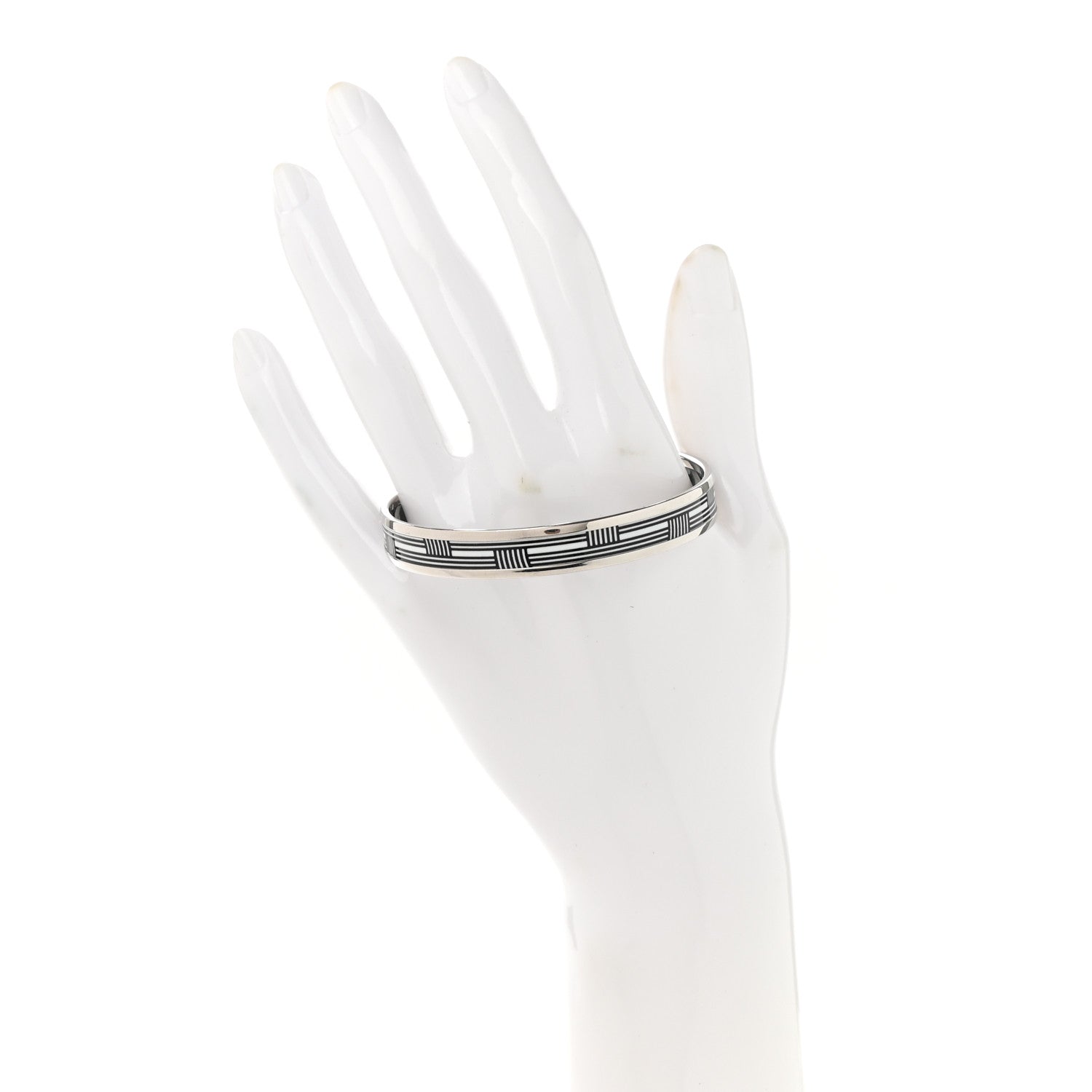 Hermes Enamel Printed Narrow Bracelet 65 Black White 2 of 6