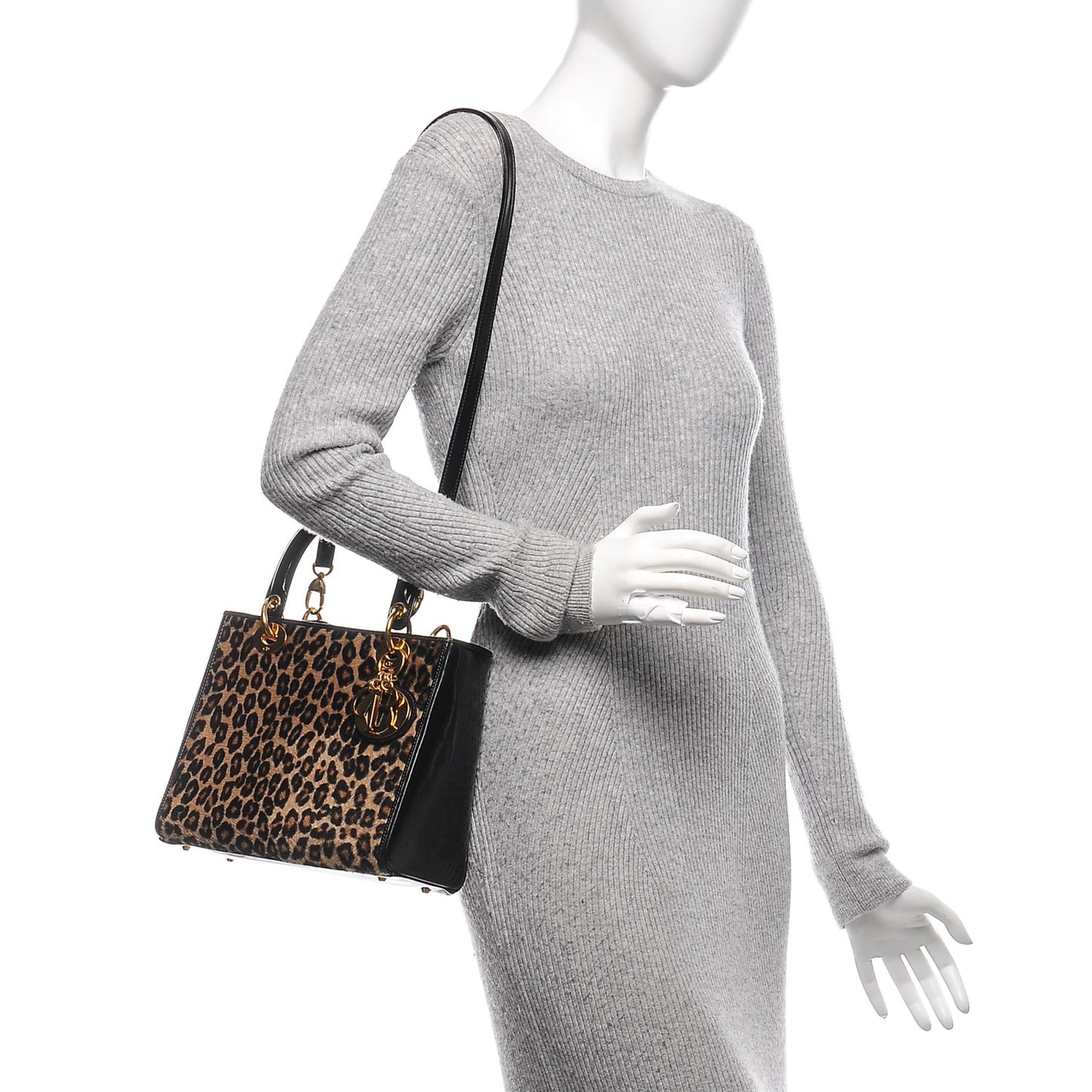Patent Pony Hair Leopard Print Medium Lady Dior
