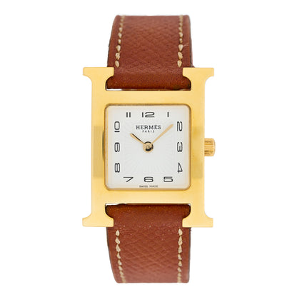 Hermes Stainless Steel Epsom 21mm Heure H Hour Quartz Watch Gold 1 of 4