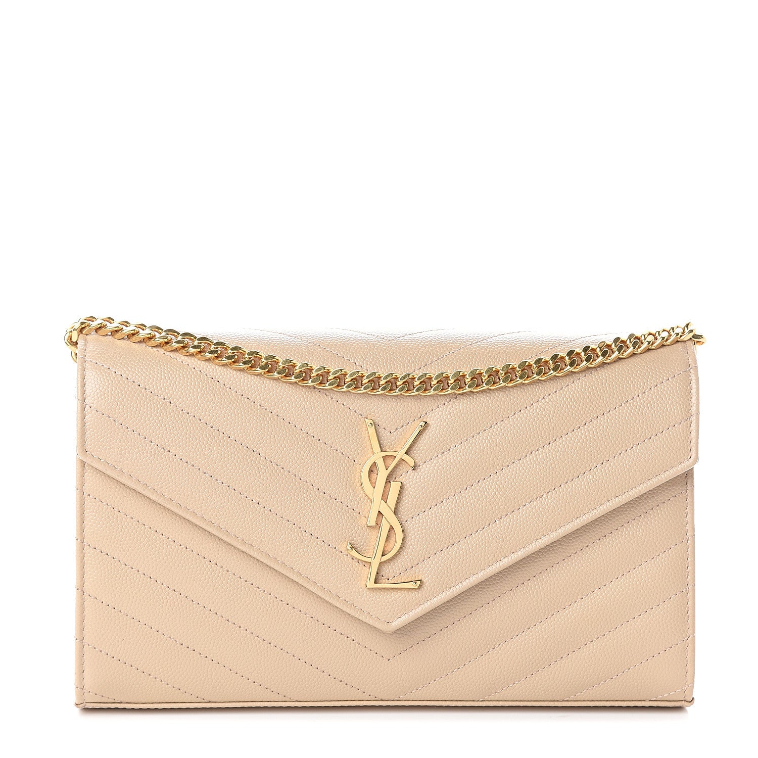Saint Laurent Grain De Poudre Matelasse Chevron Monogram Chain Wallet Nude Powder 1 of 7