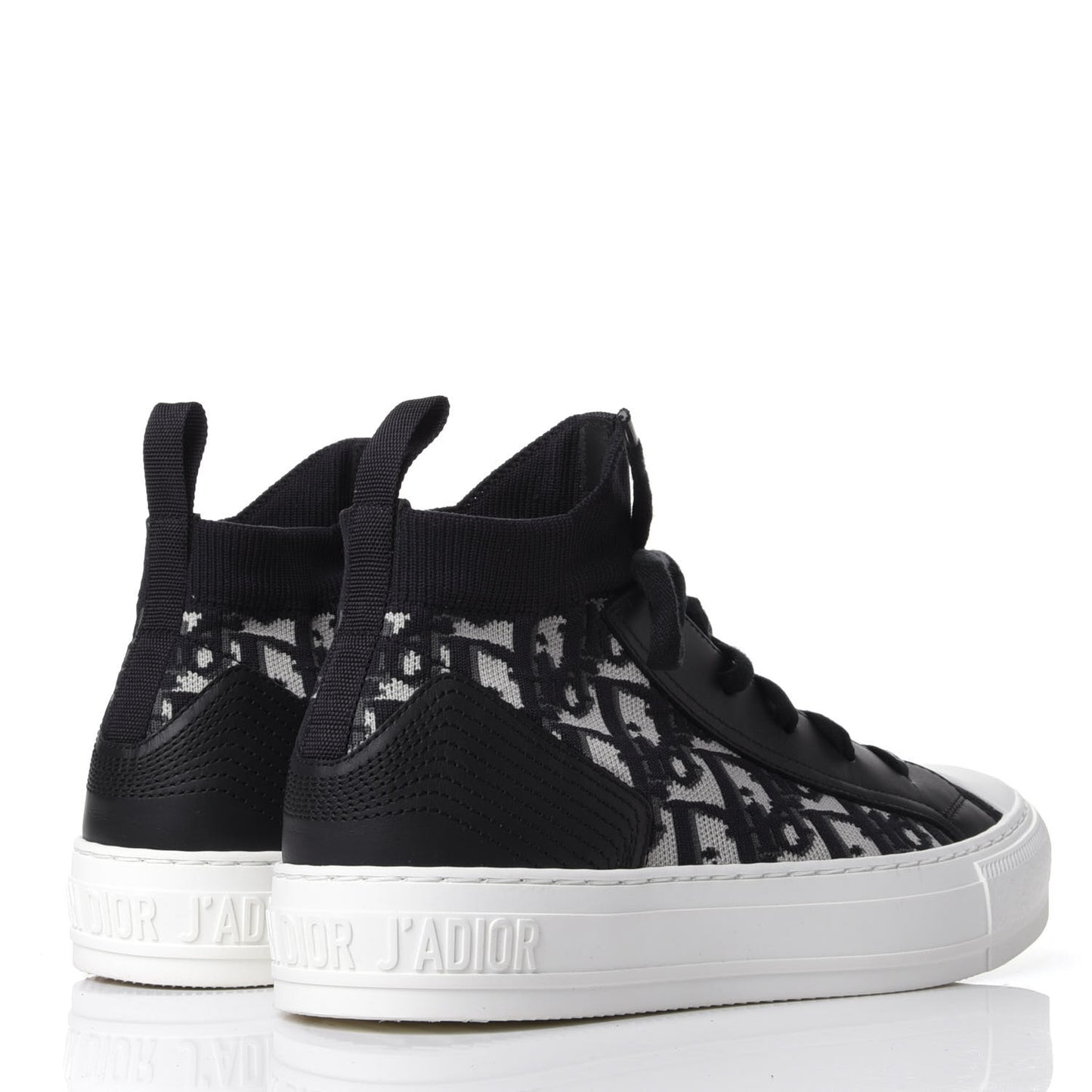 Technical Knit Calfskin Oblique Womens Walk'n Dior Mid Top Sneakers 37.5 Deep Blue